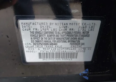 2021 Nissan Kicks Sv z USA, uszkodzony, nr VIN 3N1CP5CV6ML500463